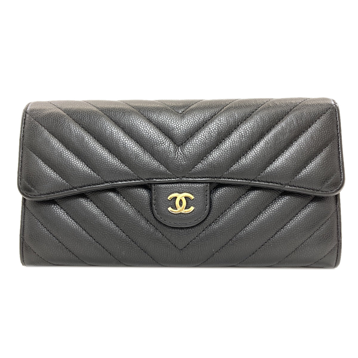 CHANEL 27723991 V Stitch COCO Mark GoldHardware Long wallet (with coin pocket) Soft Grained Calfskin Ladies [Used]