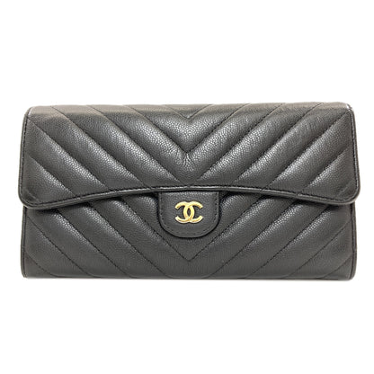 CHANEL 27723991 V Stitch COCO Mark GoldHardware Long wallet (with coin pocket) Soft Grained Calfskin Ladies [Used]