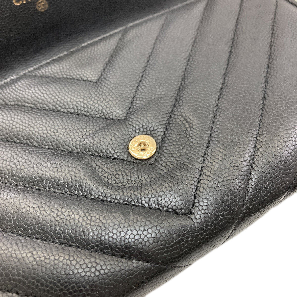 CHANEL 27723991 V Stitch COCO Mark GoldHardware Long wallet (with coin pocket) Soft Grained Calfskin Ladies [Used]