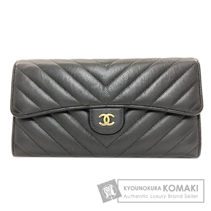 CHANEL 27723991 V Stitch COCO Mark GoldHardware Long wallet (with coin pocket) Soft Grained Calfskin Ladies [Used]