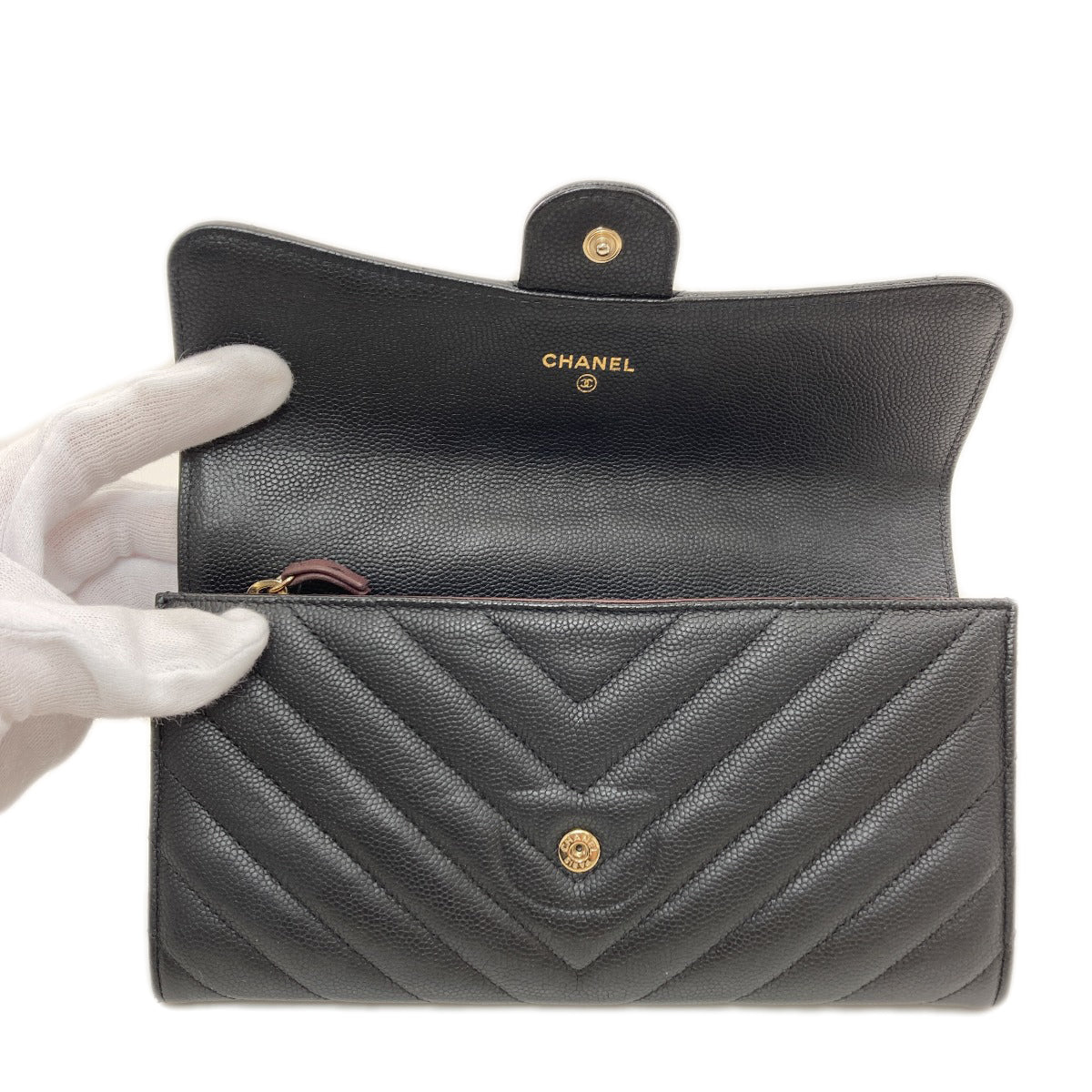 CHANEL 27723991 V Stitch COCO Mark GoldHardware Long wallet (with coin pocket) Soft Grained Calfskin Ladies [Used]