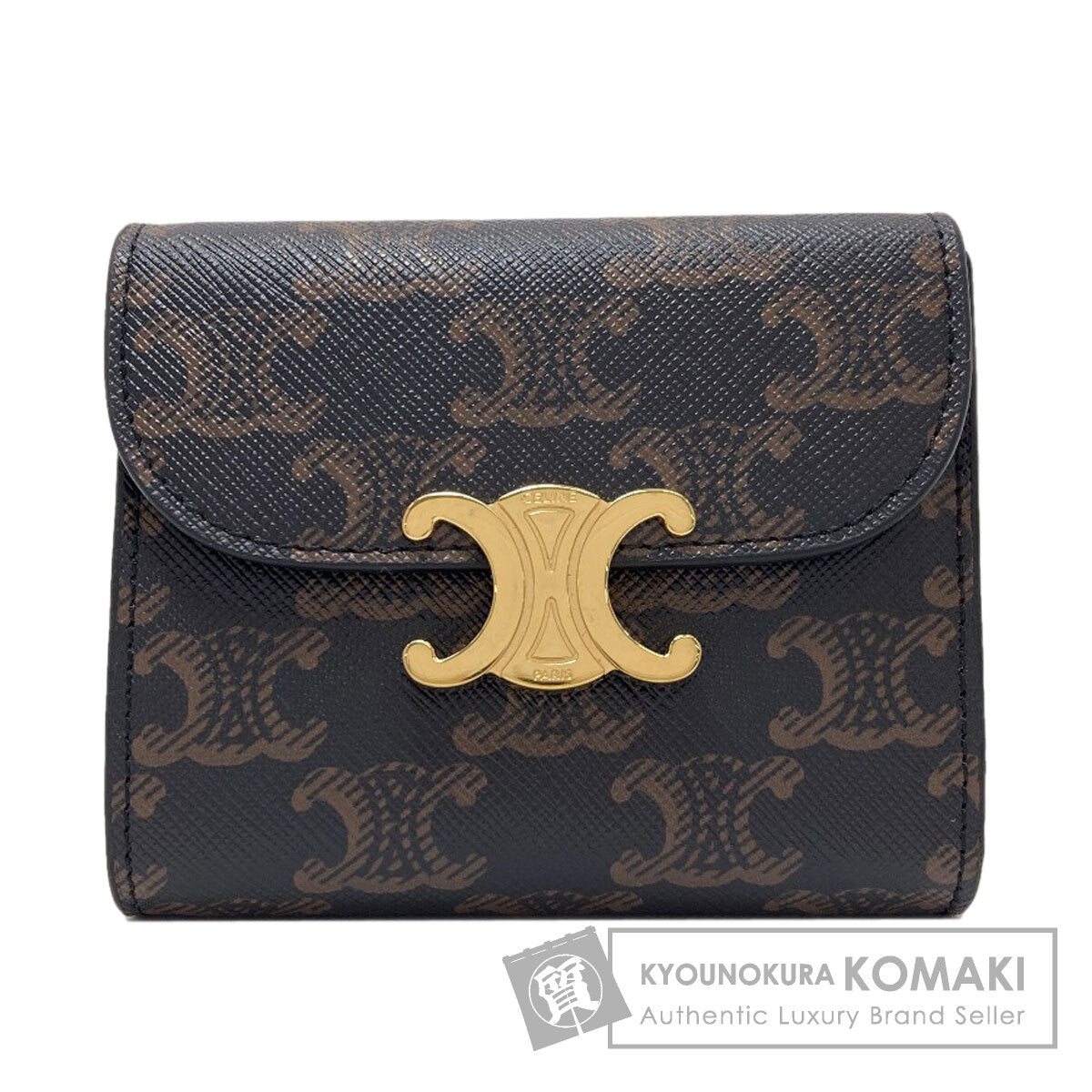CELINE Triomphe Bifold Wallet with Coin Pocket Leather Ladies [Used]