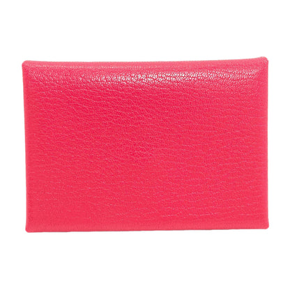 HERMES Calvi Duo Rose Extreme SilverHardware Card Case Chevre Ladies [Used]