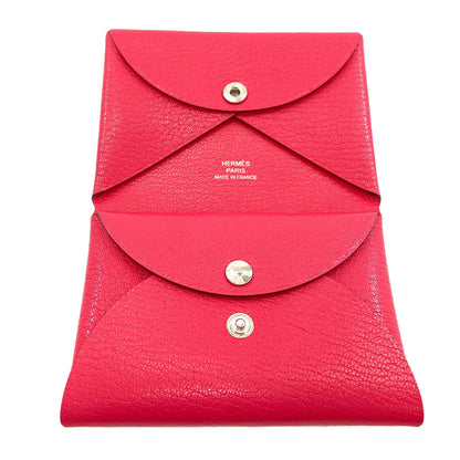 HERMES Calvi Duo Rose Extreme SilverHardware Card Case Chevre Ladies [Used]