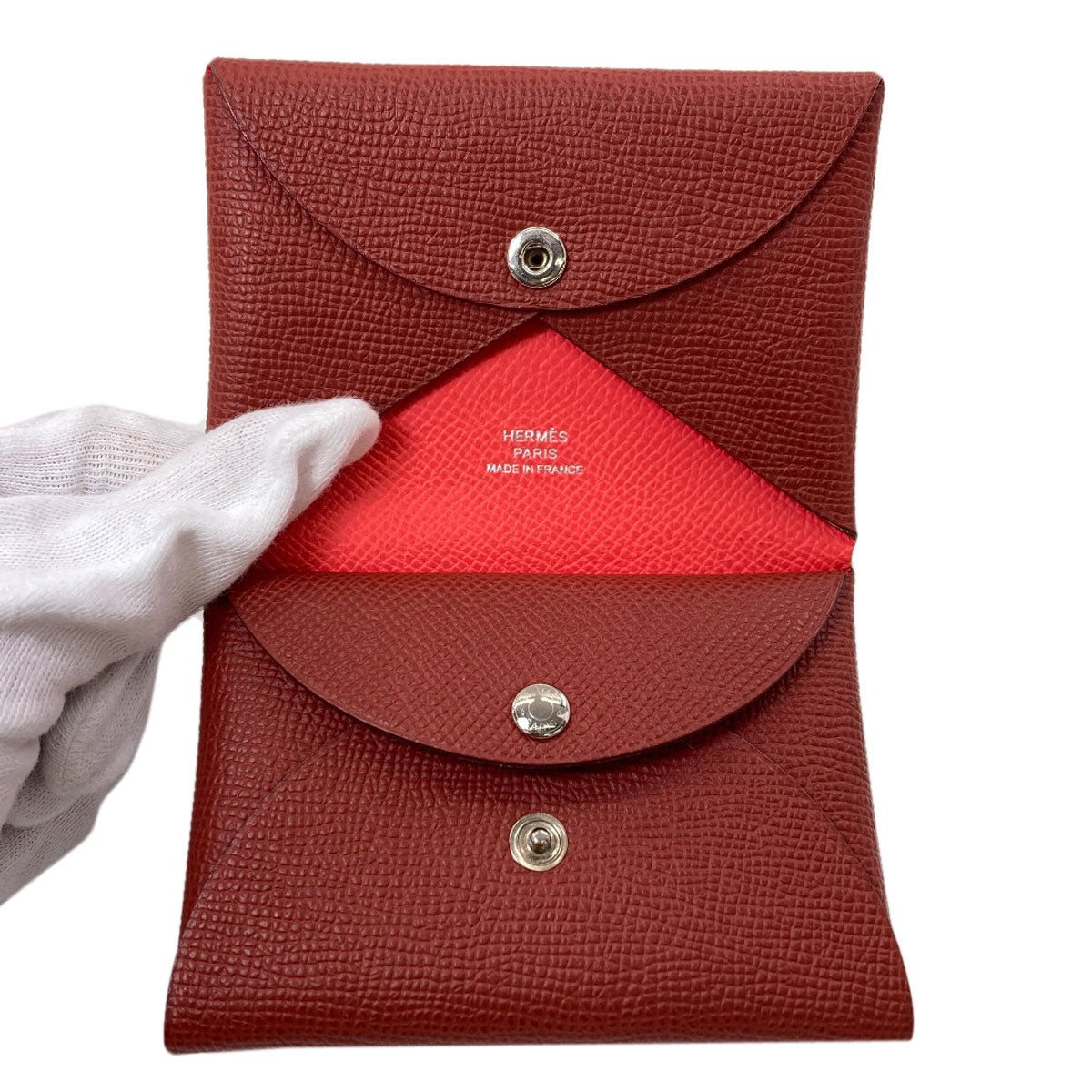 HERMES Calvi Duo Verso SilverHardware Card Case Calf Ladies [Used]