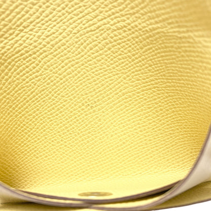 HERMES Calvi Duo Verso Nata Jaune Poussin SilverHardware Card Case Epsom Ladies [Used]