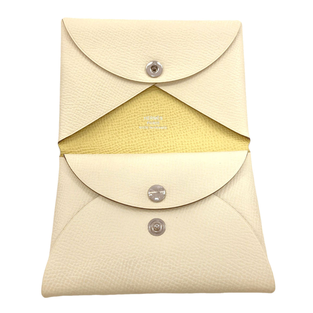 HERMES Calvi Duo Verso Nata Jaune Poussin SilverHardware Card Case Epsom Ladies [Used]