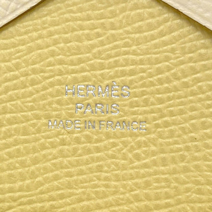 HERMES Calvi Duo Verso Nata Jaune Poussin SilverHardware Card Case Epsom Ladies [Used]