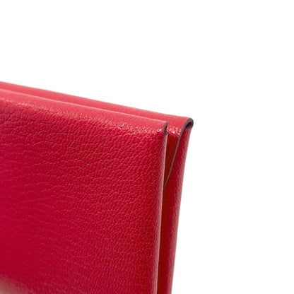 HERMES Calvi Duo Rose Extreme SilverHardware Card Case Chevre Shamquila Ladies [Used]