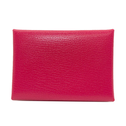 HERMES Calvi Duo Rose Extreme SilverHardware Card Case Chevre Shamquila Ladies [Used]