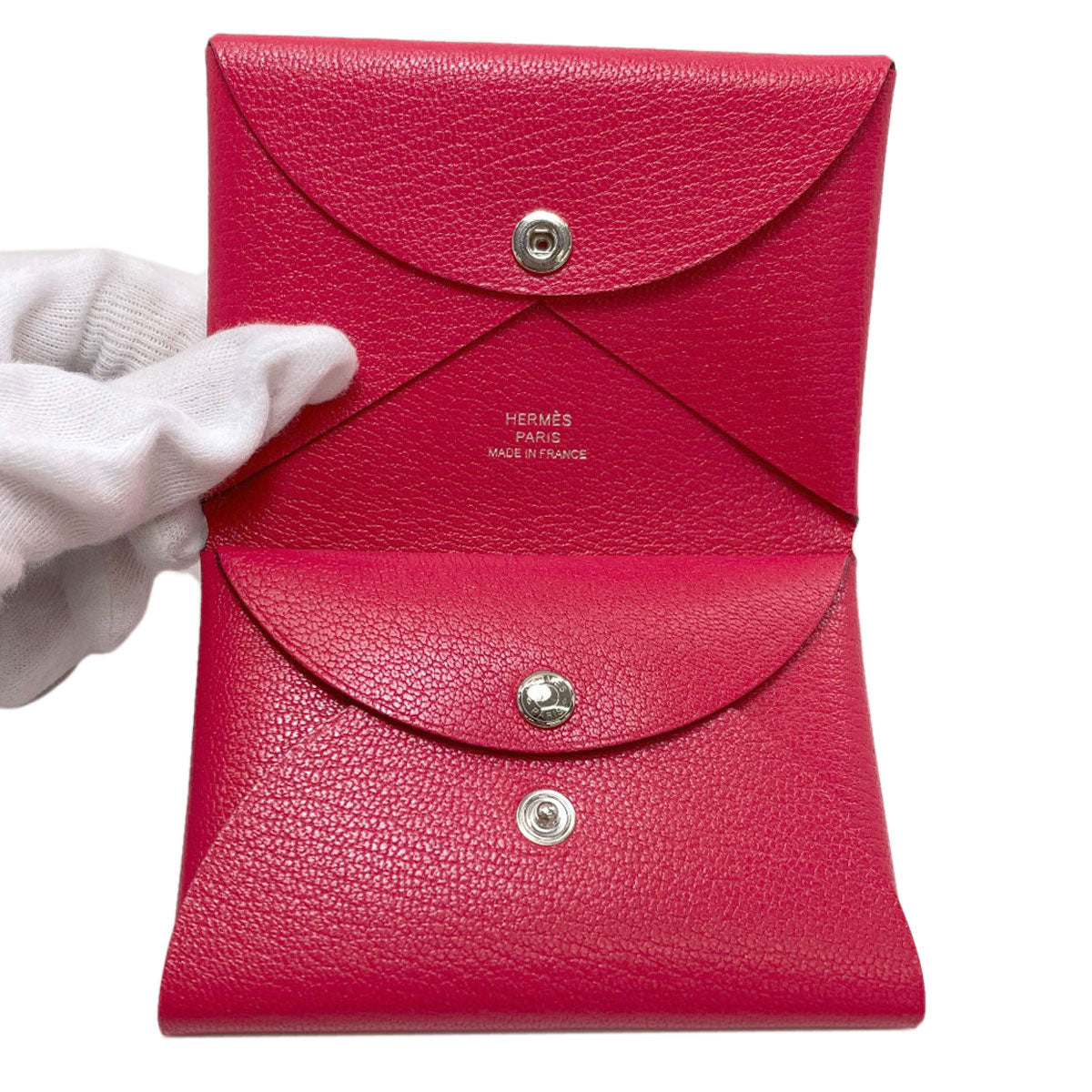 HERMES Calvi Duo Rose Extreme SilverHardware Card Case Chevre Shamquila Ladies [Used]