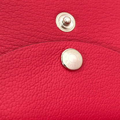 HERMES Calvi Duo Rose Extreme SilverHardware Card Case Chevre Shamquila Ladies [Used]