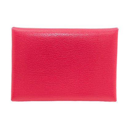 HERMES Calvi Duo Rose Extreme SilverHardware Card Case Chevre Shamquila Ladies [Used]