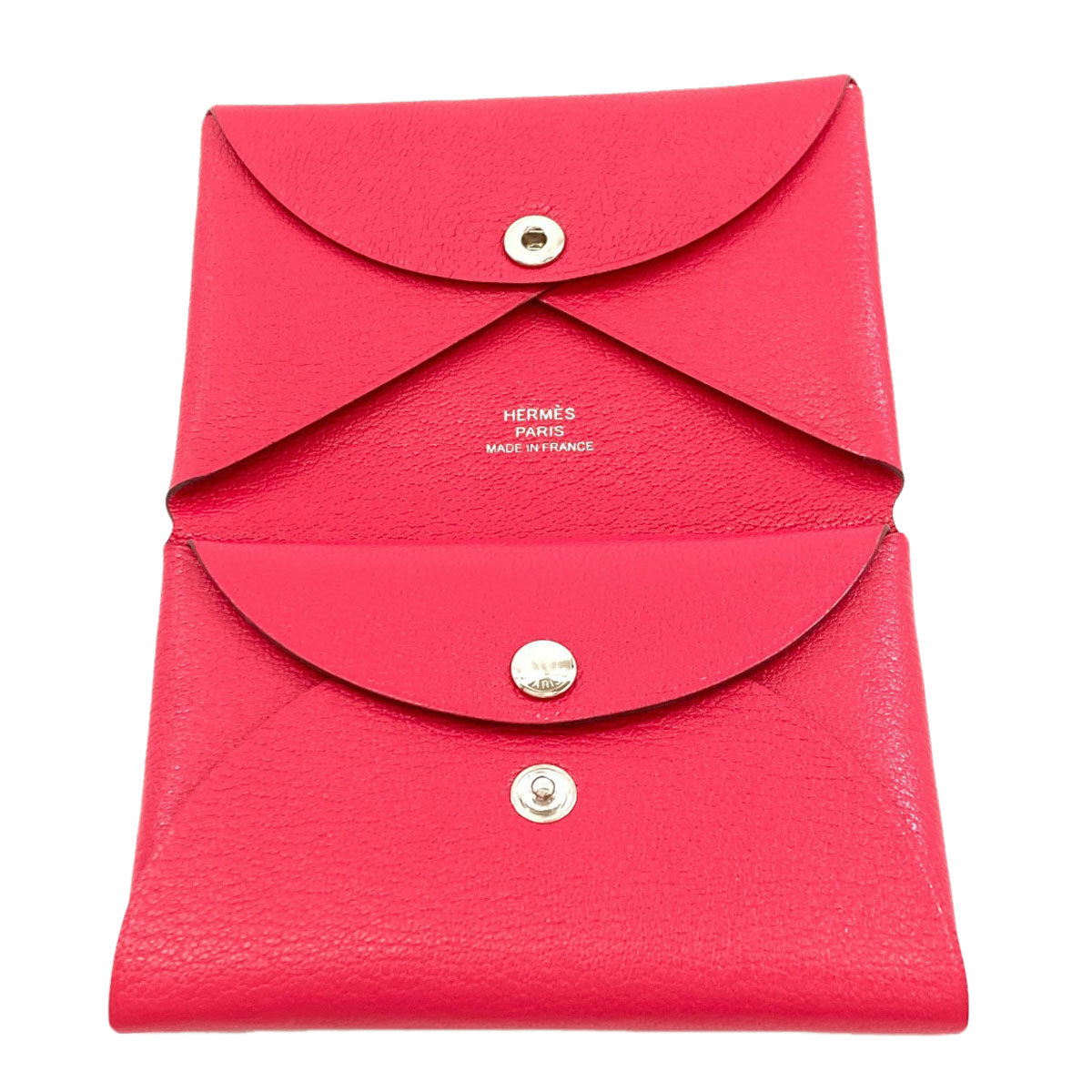 HERMES Calvi Duo Rose Extreme SilverHardware Card Case Chevre Shamquila Ladies [Used]