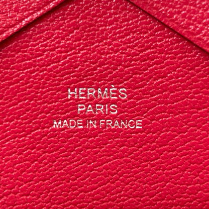 HERMES Calvi Duo Rose Extreme SilverHardware Card Case Chevre Shamquila Ladies [Used]