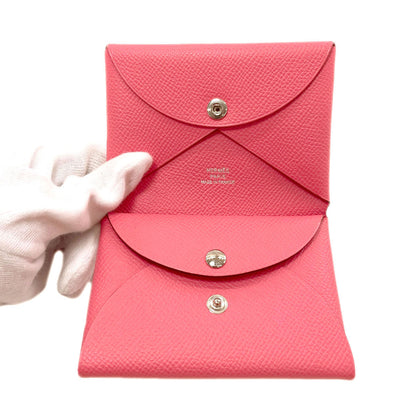 HERMES Calvi Duo Rose Azalea SilverHardware Card Case Epsom Ladies [Used]