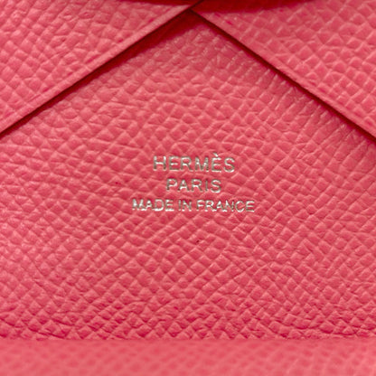 HERMES Calvi Duo Rose Azalea SilverHardware Card Case Epsom Ladies [Used]
