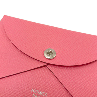 HERMES Calvi Duo Rose Azalea SilverHardware Card Case Epsom Ladies [Used]