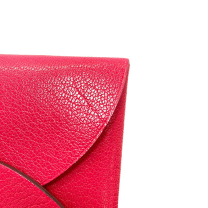 HERMES Calvi Duo Rose Extreme SilverHardware Card Case Chevre Ladies [Used]