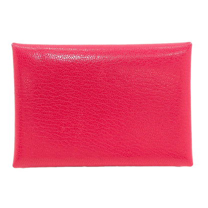 HERMES Calvi Duo Rose Extreme SilverHardware Card Case Chevre Ladies [Used]