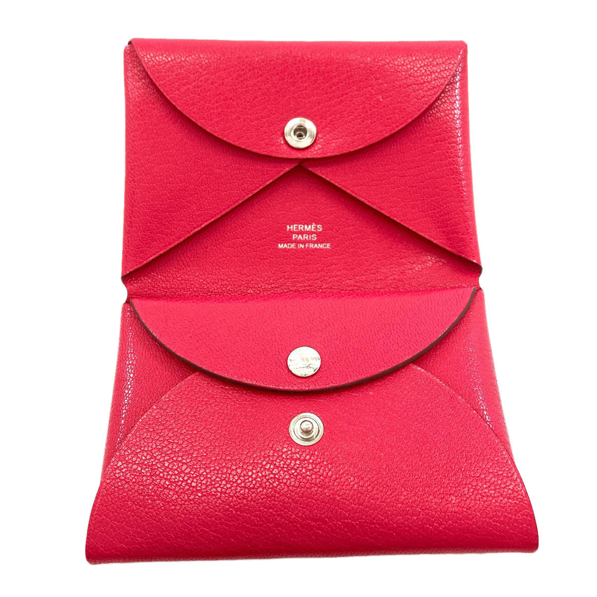 HERMES Calvi Duo Rose Extreme SilverHardware Card Case Chevre Ladies [Used]