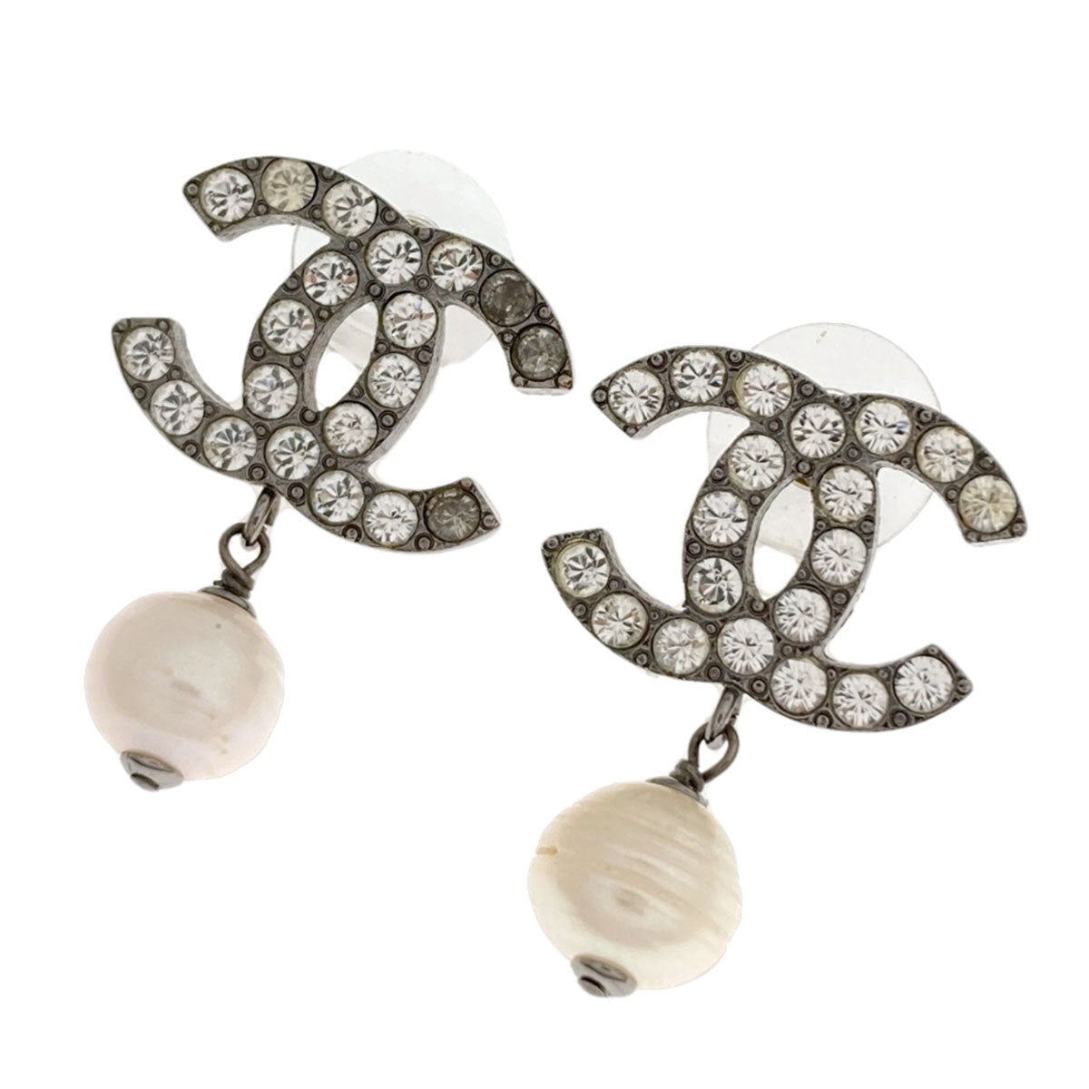 CHANEL COCO Mark Rhinestone Fake Pearl earring Metal Ladies [Used]