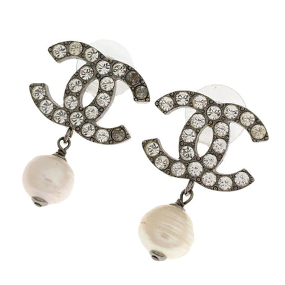 CHANEL COCO Mark Rhinestone Fake Pearl earring Metal Ladies [Used]