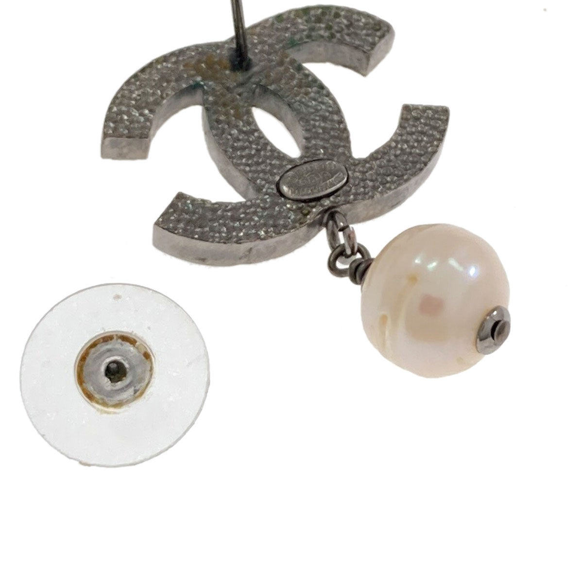 CHANEL COCO Mark Rhinestone Fake Pearl earring Metal Ladies [Used]