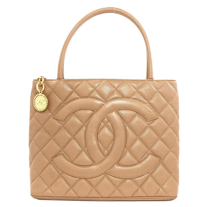 CHANEL Medallion GoldHardware Tote Bag Grained Calfskin Skin Ladies [Used]