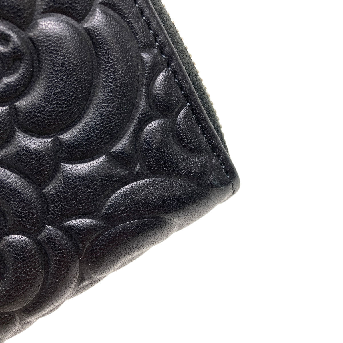 CHANEL Camellia COCO Mark SilverHardware Long wallet (with coin pocket) Calf Ladies [Used]