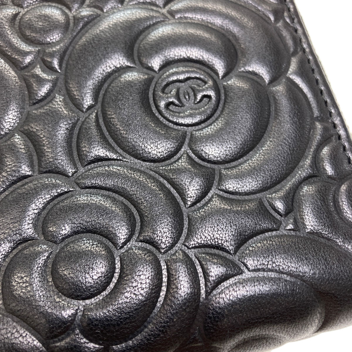 CHANEL Camellia COCO Mark SilverHardware Long wallet (with coin pocket) Calf Ladies [Used]