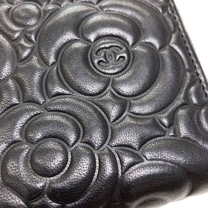 CHANEL Camellia COCO Mark SilverHardware Long wallet (with coin pocket) Calf Ladies [Used]