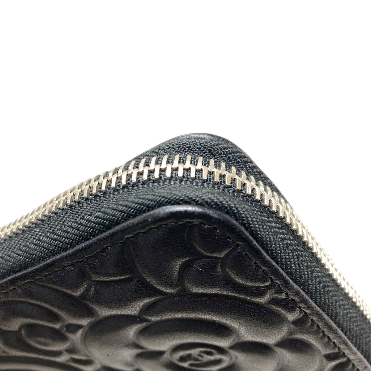 CHANEL Camellia COCO Mark SilverHardware Long wallet (with coin pocket) Calf Ladies [Used]