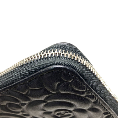 CHANEL Camellia COCO Mark SilverHardware Long wallet (with coin pocket) Calf Ladies [Used]