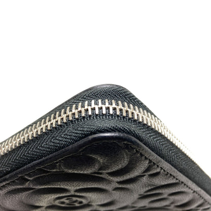 CHANEL Camellia COCO Mark SilverHardware Long wallet (with coin pocket) Calf Ladies [Used]