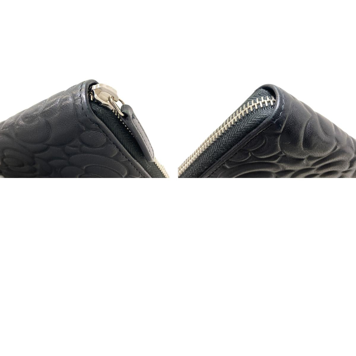 CHANEL Camellia COCO Mark SilverHardware Long wallet (with coin pocket) Calf Ladies [Used]