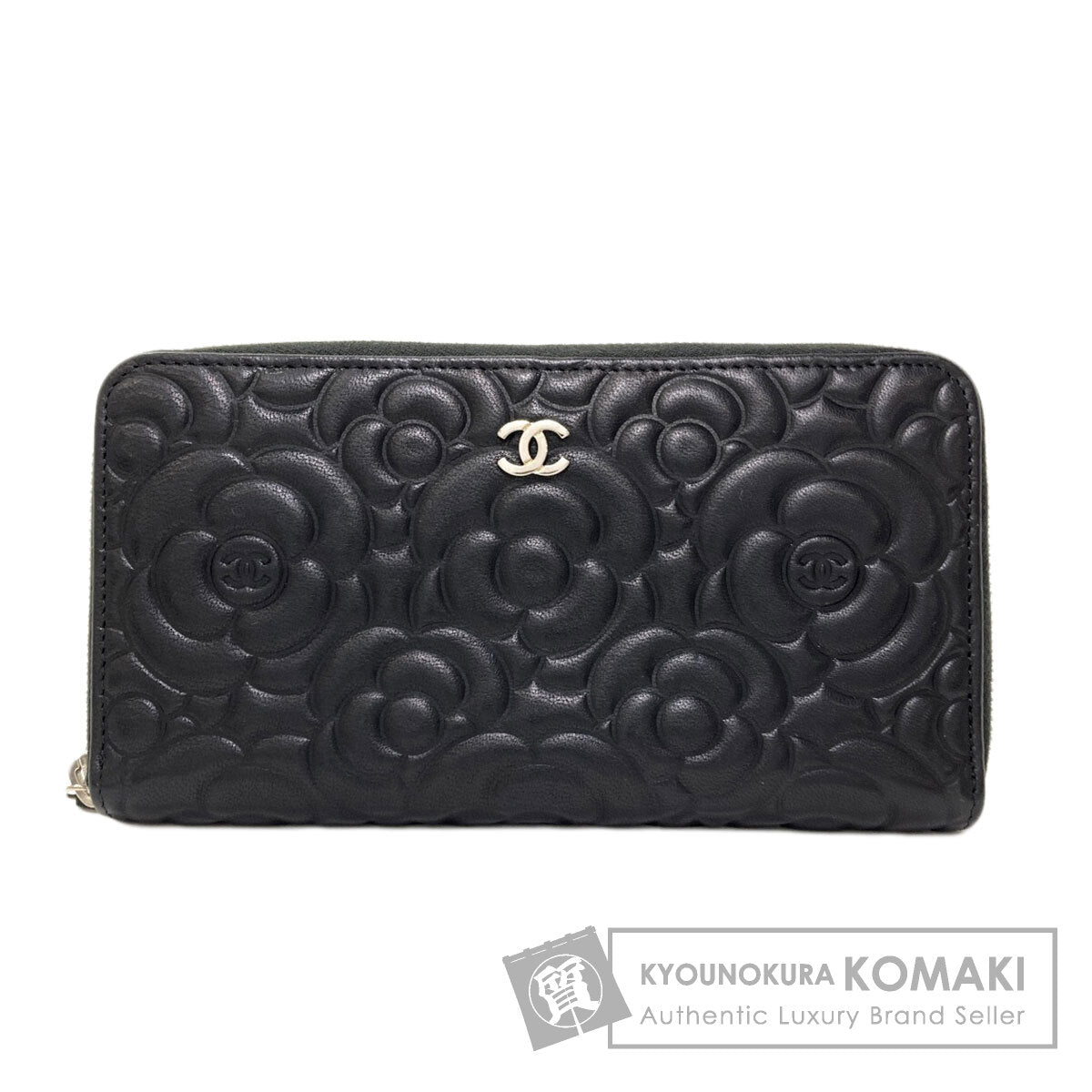 CHANEL Camellia COCO Mark SilverHardware Long wallet (with coin pocket) Calf Ladies [Used]