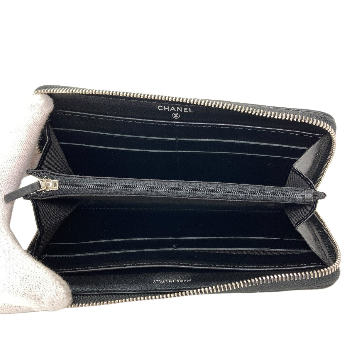 CHANEL Camellia COCO Mark SilverHardware Long wallet (with coin pocket) Calf Ladies [Used]