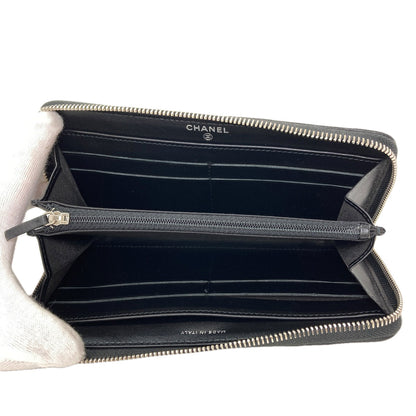 CHANEL Camellia COCO Mark SilverHardware Long wallet (with coin pocket) Calf Ladies [Used]