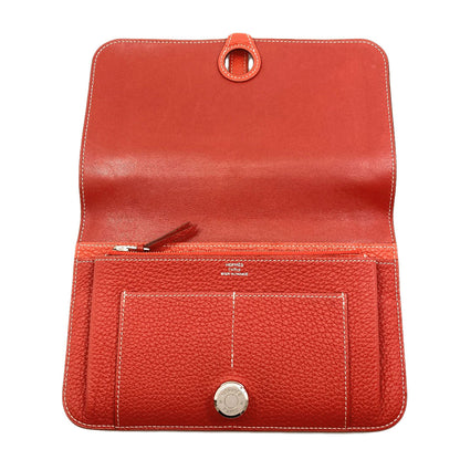HERMES Dogon GM Duo SilverHardware Long wallet (with coin pocket) Calf Ladies [Used]