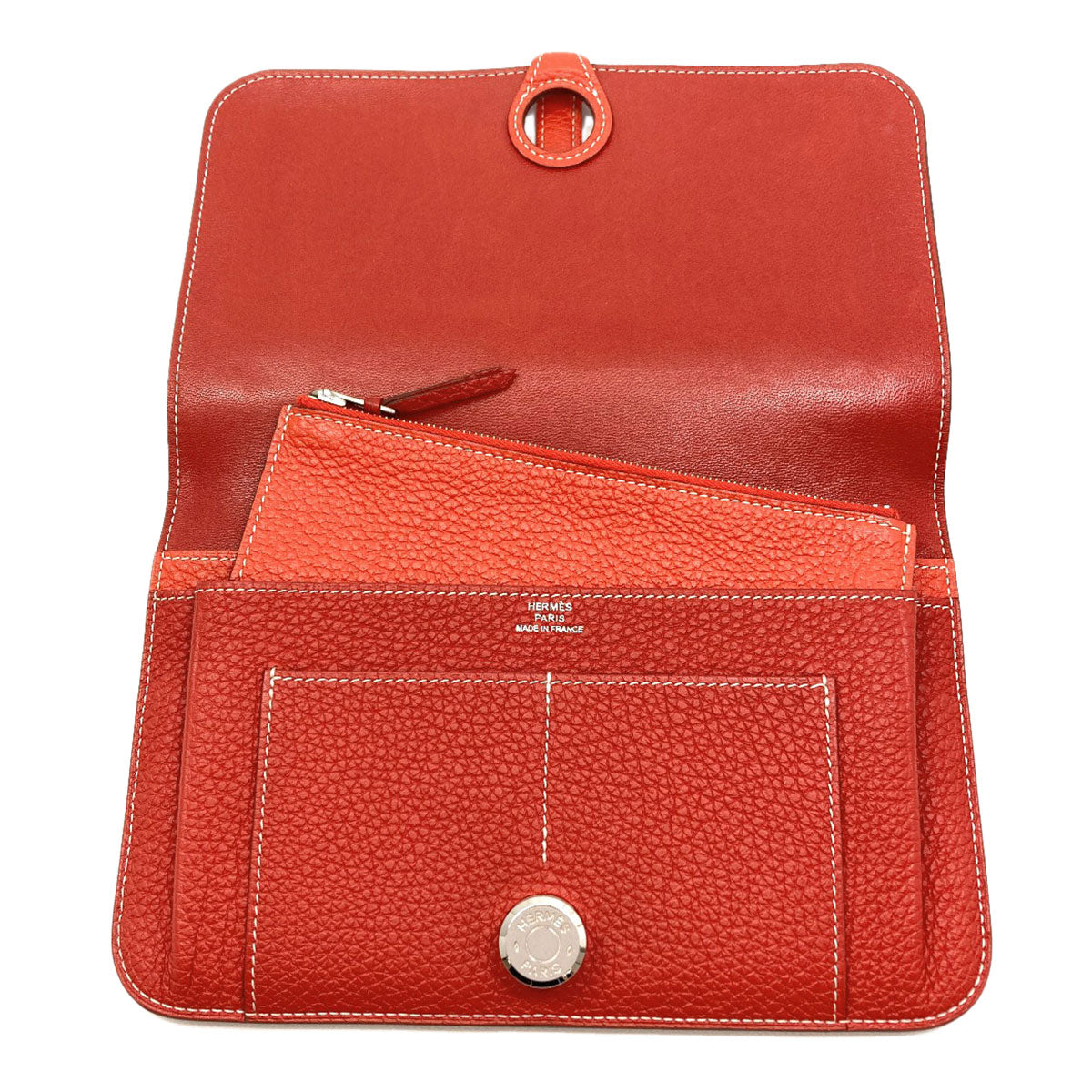 HERMES Dogon GM Duo SilverHardware Long wallet (with coin pocket) Calf Ladies [Used]