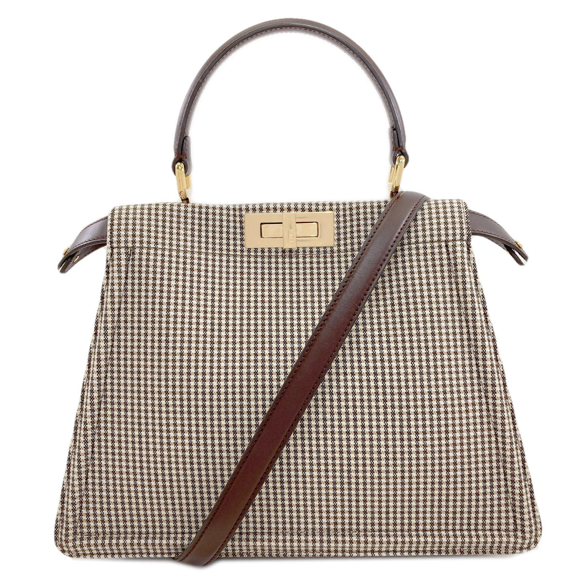 FENDI Peekaboo I See You Medium Check Pattern 2WAY Handbag Canvas Ladies [Used]