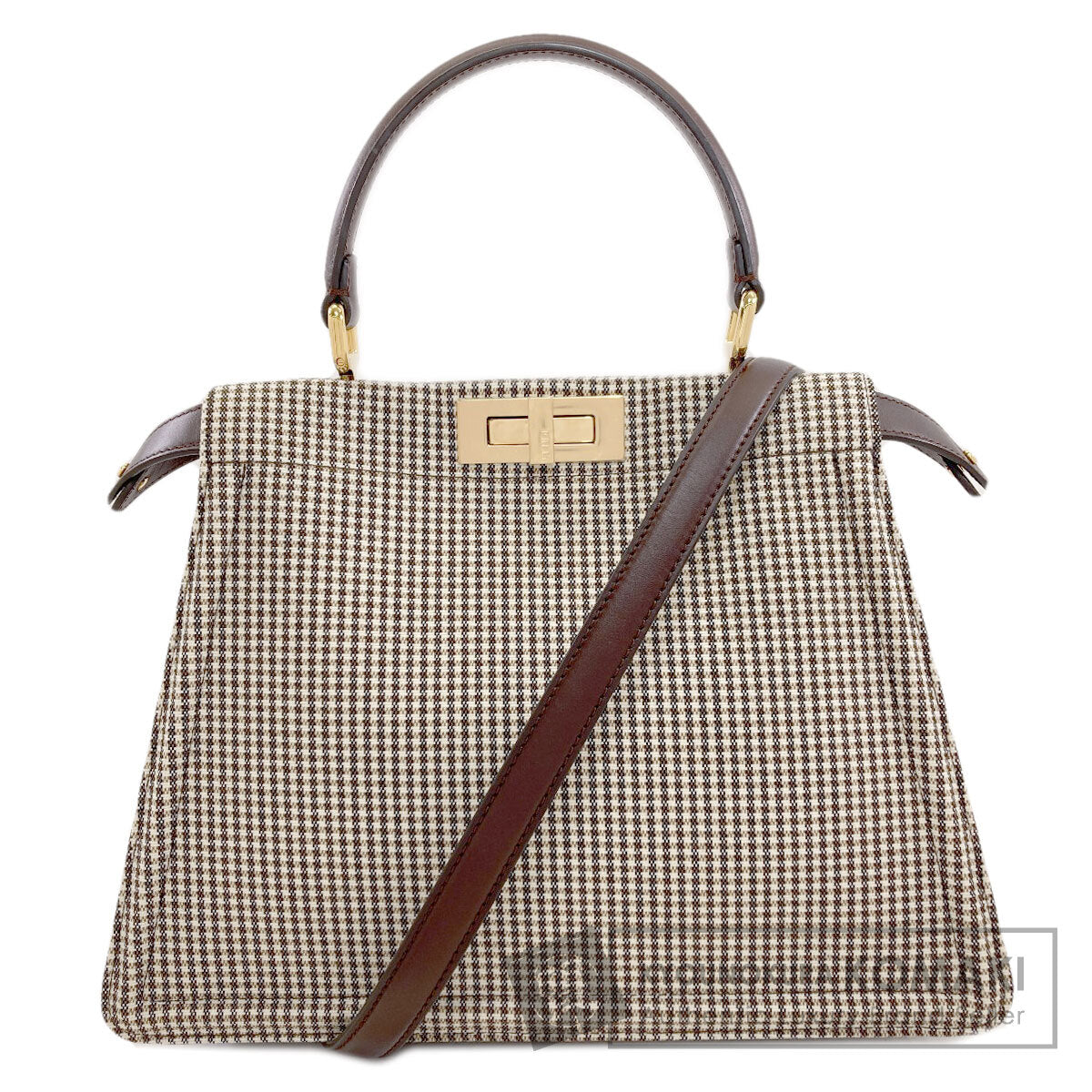 FENDI Peekaboo I See You Medium Check Pattern 2WAY Handbag Canvas Ladies [Used]
