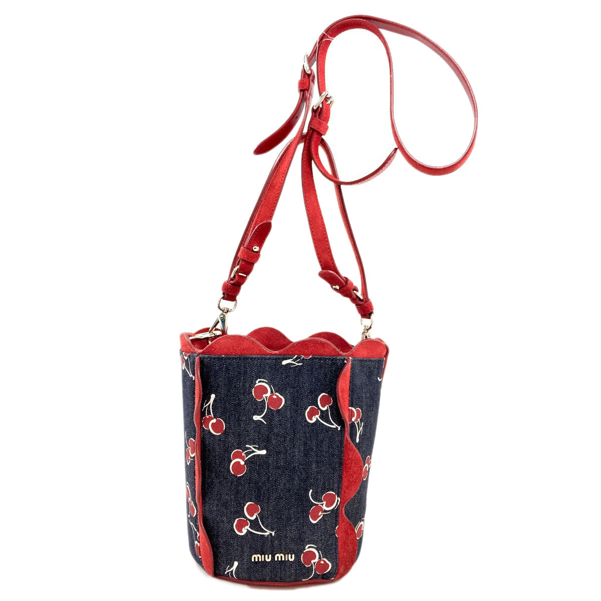 MIUMIU Cherry print 2-way Shoulder Bag Denim Ladies [Used]