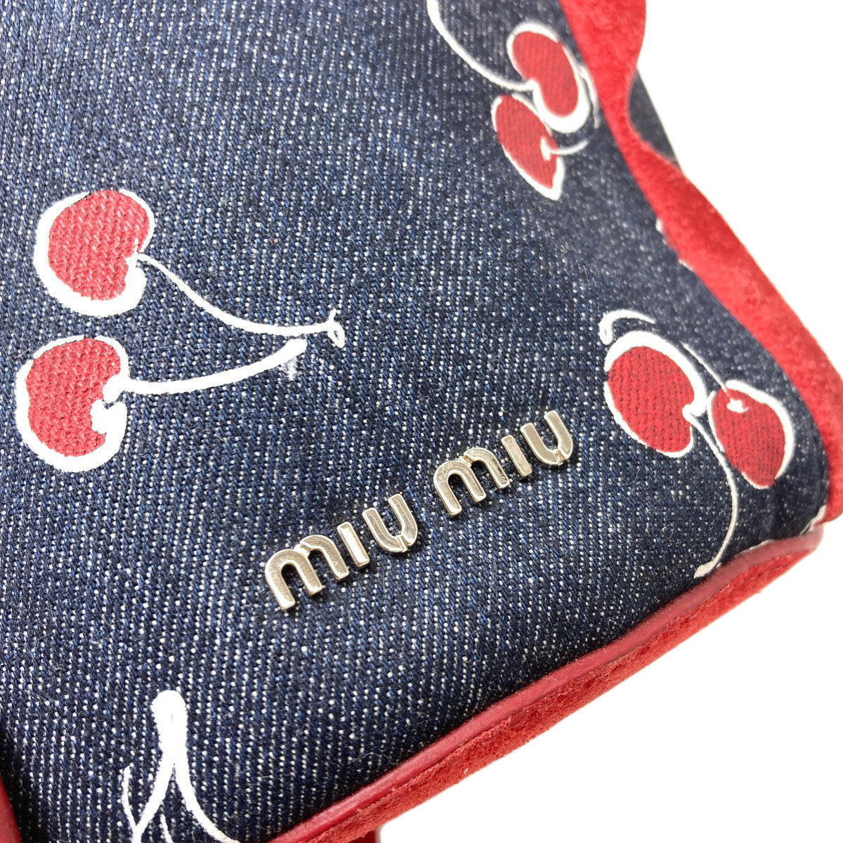 MIUMIU Cherry print 2-way Shoulder Bag Denim Ladies [Used]