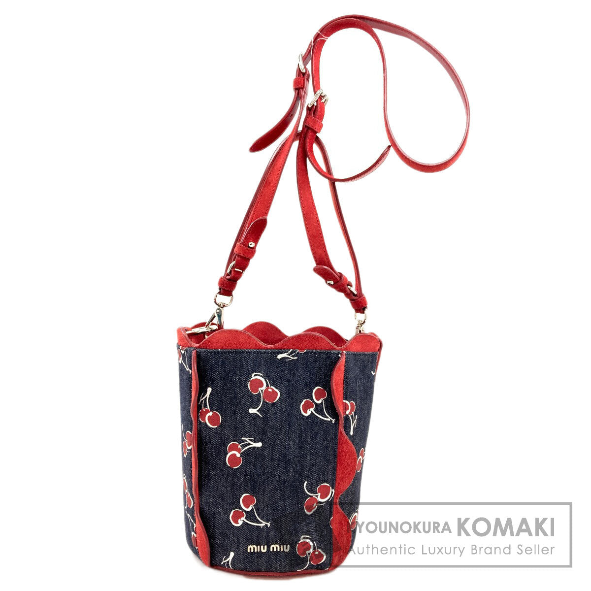 MIUMIU Cherry print 2-way Shoulder Bag Denim Ladies [Used]