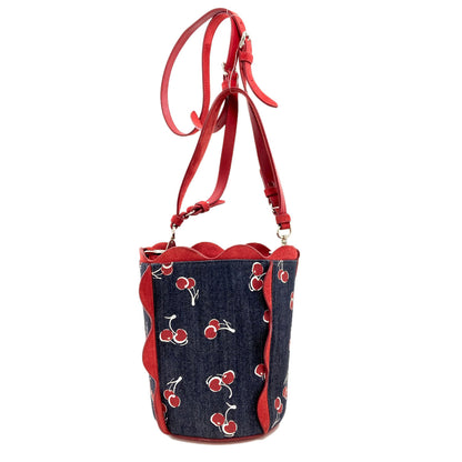 MIUMIU Cherry print 2-way Shoulder Bag Denim Ladies [Used]