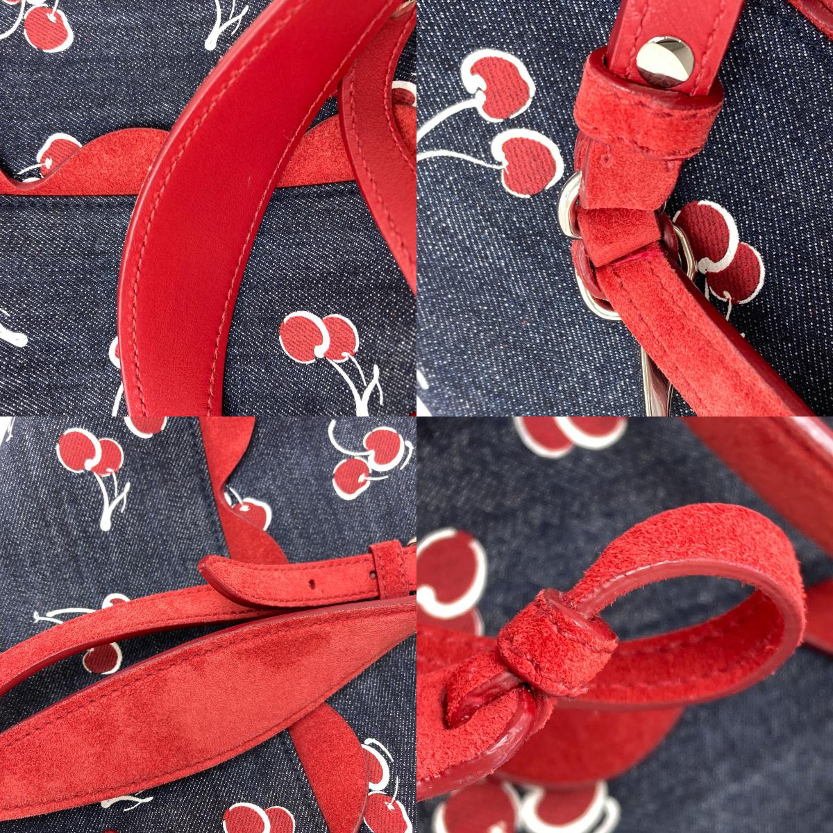 MIUMIU Cherry print 2-way Shoulder Bag Denim Ladies [Used]