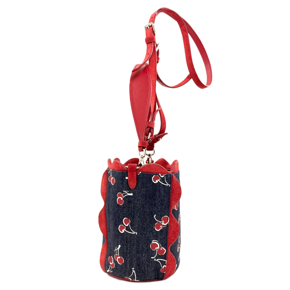 MIUMIU Cherry print 2-way Shoulder Bag Denim Ladies [Used]