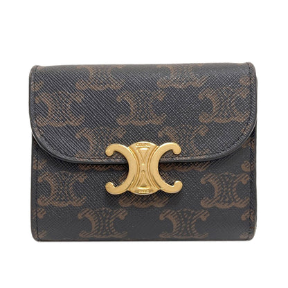 CELINE Triomphe Flap Tri-fold Bifold Wallet with Coin Pocket PVC Ladies [Used]